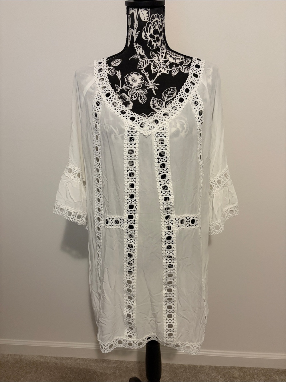 Solitaire White Crochet-Trim Swim Coverup Tunic Dress